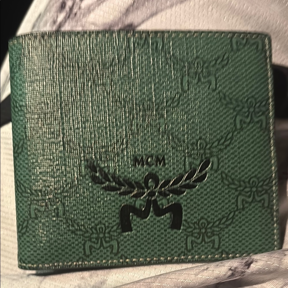 MCM Green Key & Card Holder with Embossed Design